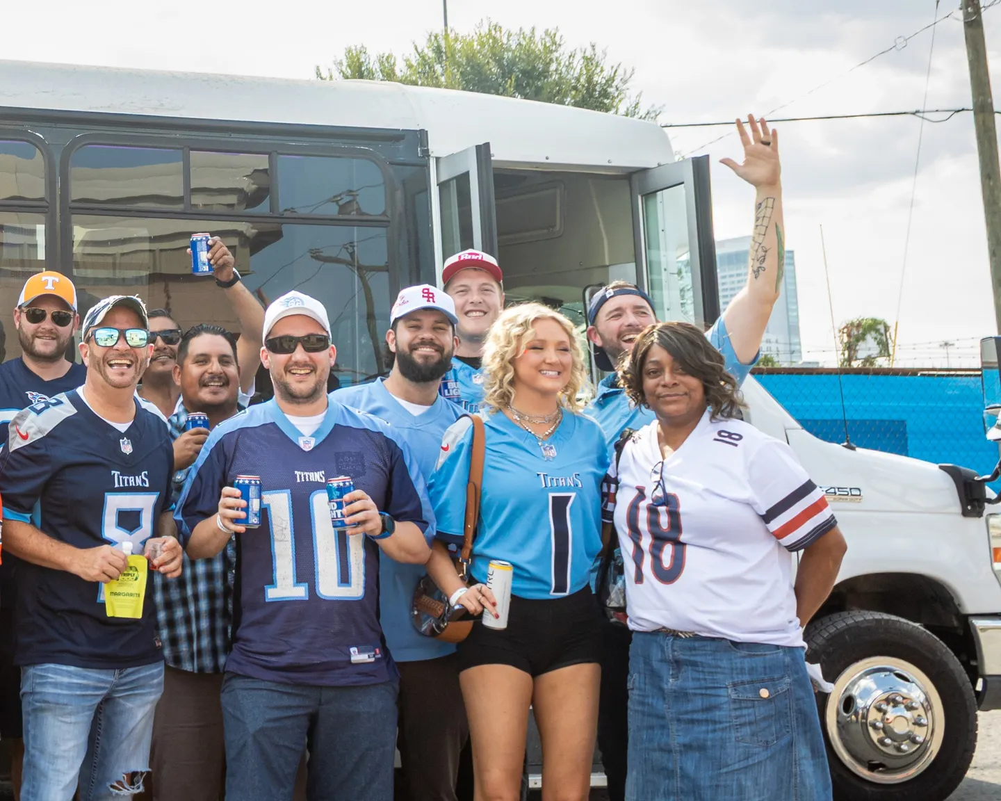 Titans fans gathered beside the Honky Tonk Hideaway shuttle