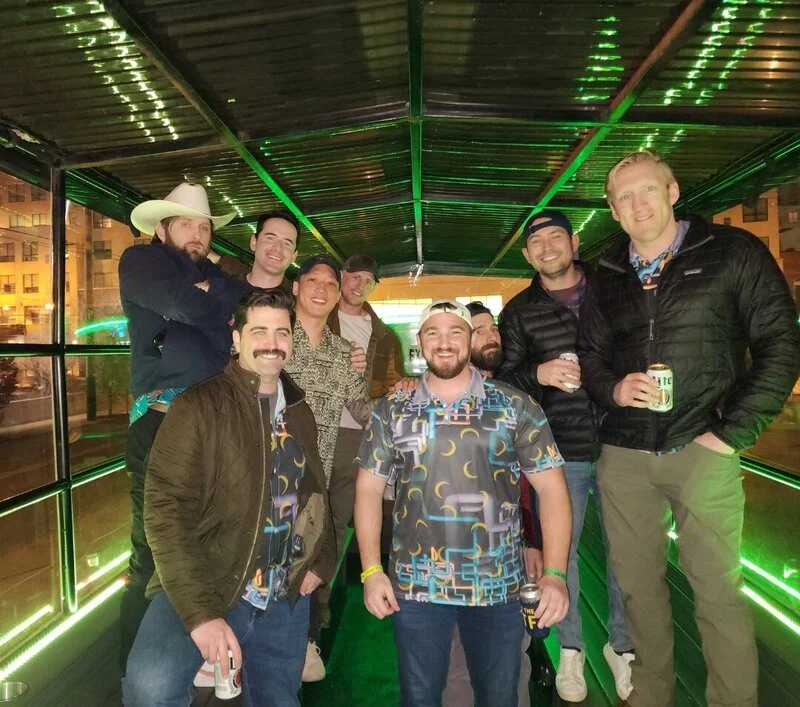 Guests celebrating inside a Party Central party bus