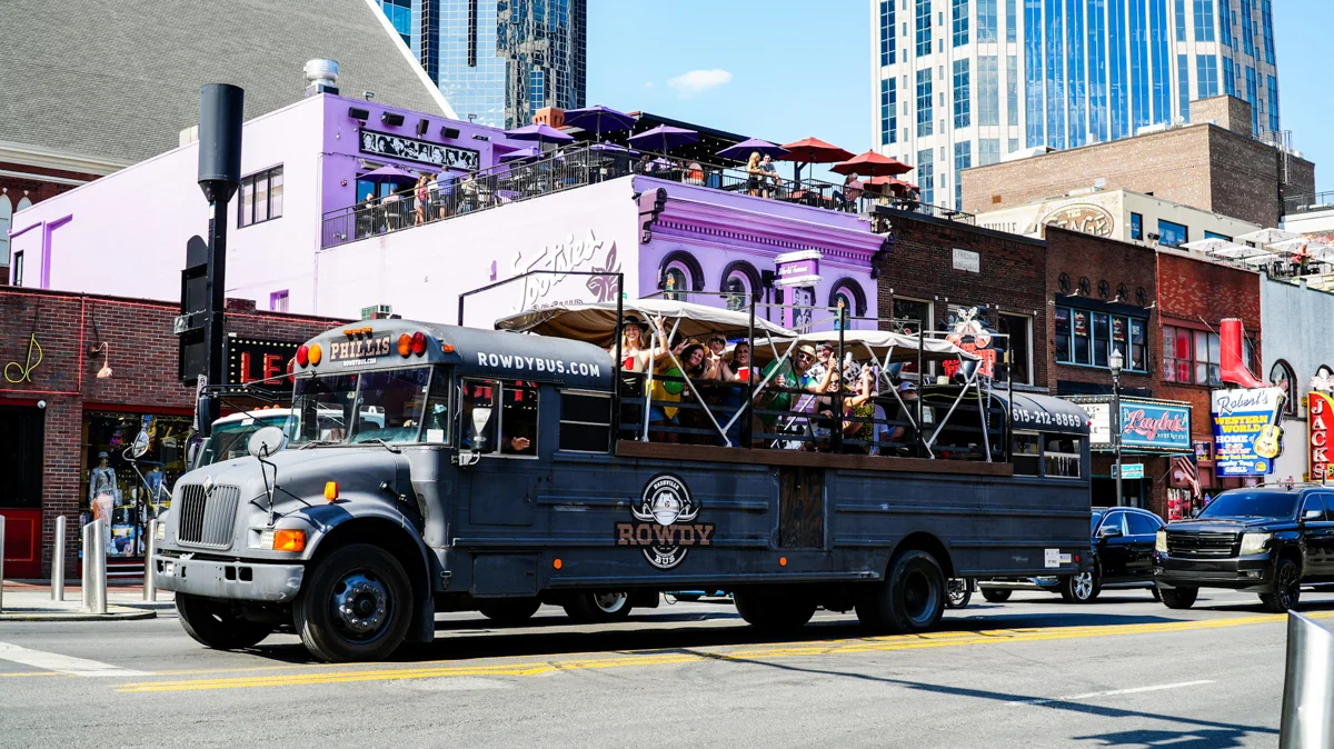 Rowdy party bus on Broadway in Nashville